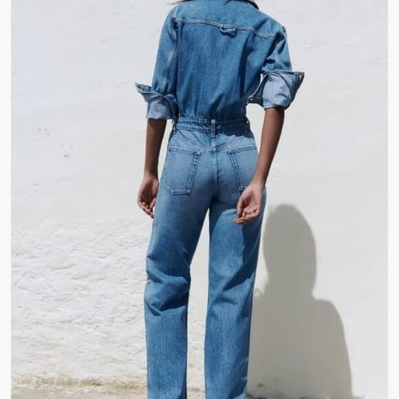 Women's Fashion High Waist Long Sleeve Denim Jumpsuit-Medium - Picture 3 of 6